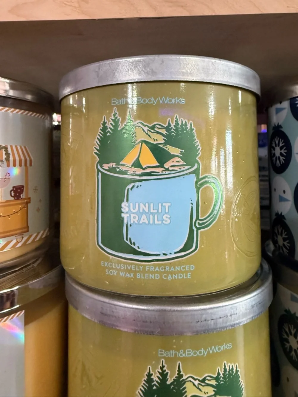 Bath & Body Works Sunlit Trails Candle - Olive Green and Light Blue - Picture 1 of 2